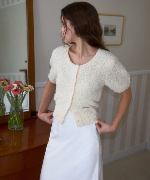 Puff hairy half cardigan <<<protect0>>>