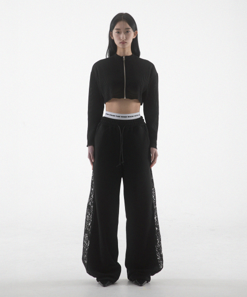Crop knit zip up - чёрный
