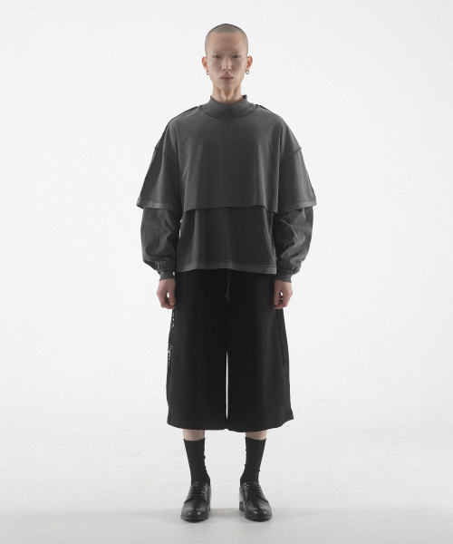 Scissors tuck see-through 3/4 pants-чёрный
