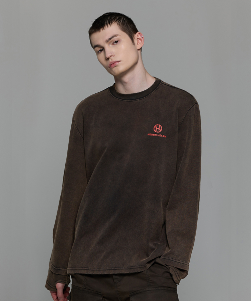 Коричневый washed damage long-t
