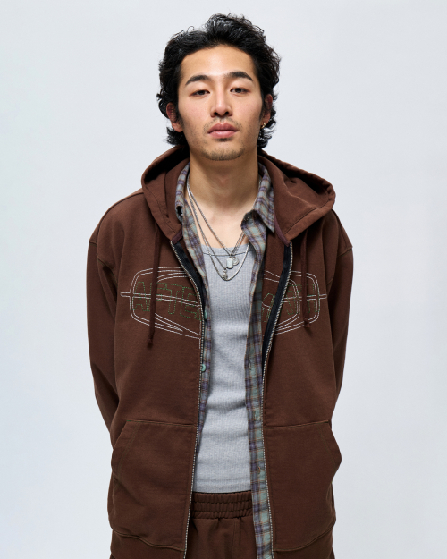 Contrast stitch zip up hoodie (коричневый)