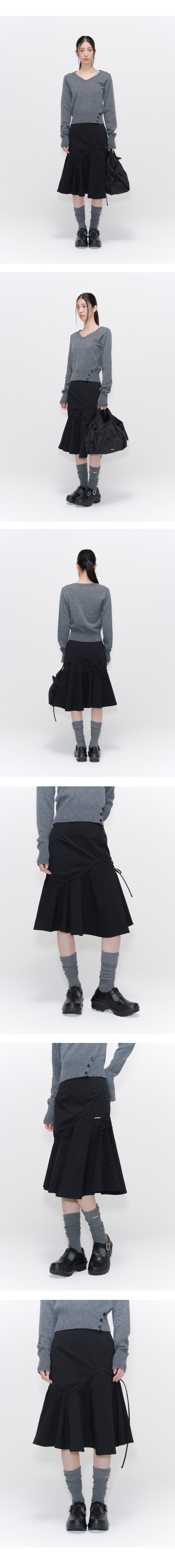 미세키서울(MISEKI SEOUL) Shirring ruffle midi skirt BLACK