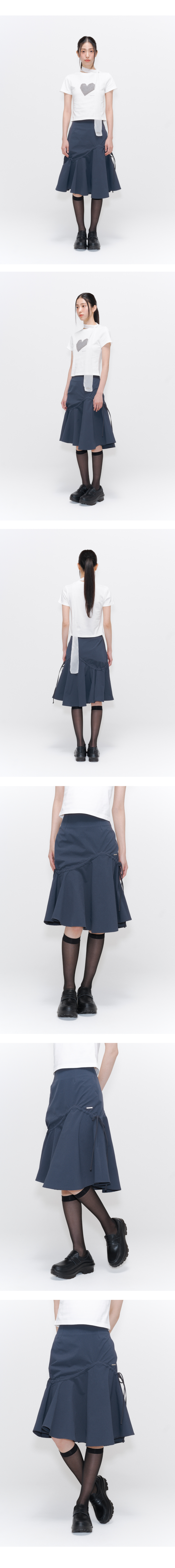MUSINSA | MISEKI SEOUL Shirring ruffle midi skirt CHARCOAL