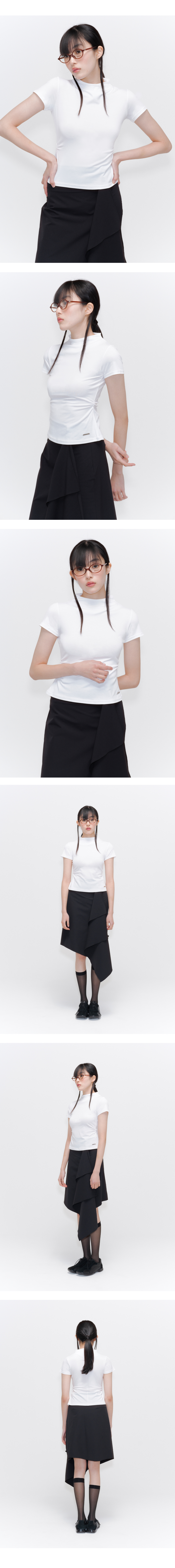 MUSINSA | MISEKI SEOUL Mock neck pintuck sleeves WHITE