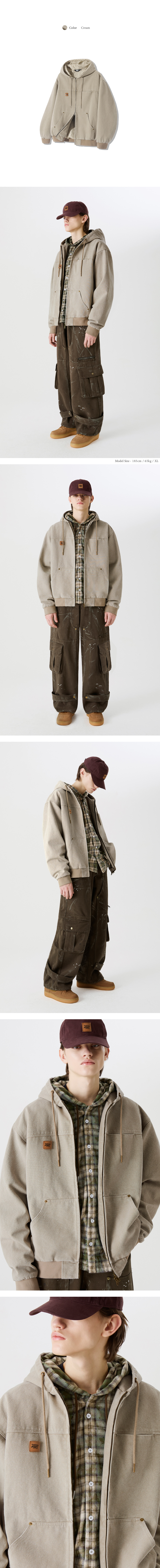 MUSINSA | TRILLION Vintage Washed Canvas Work Hooded Zip-Up