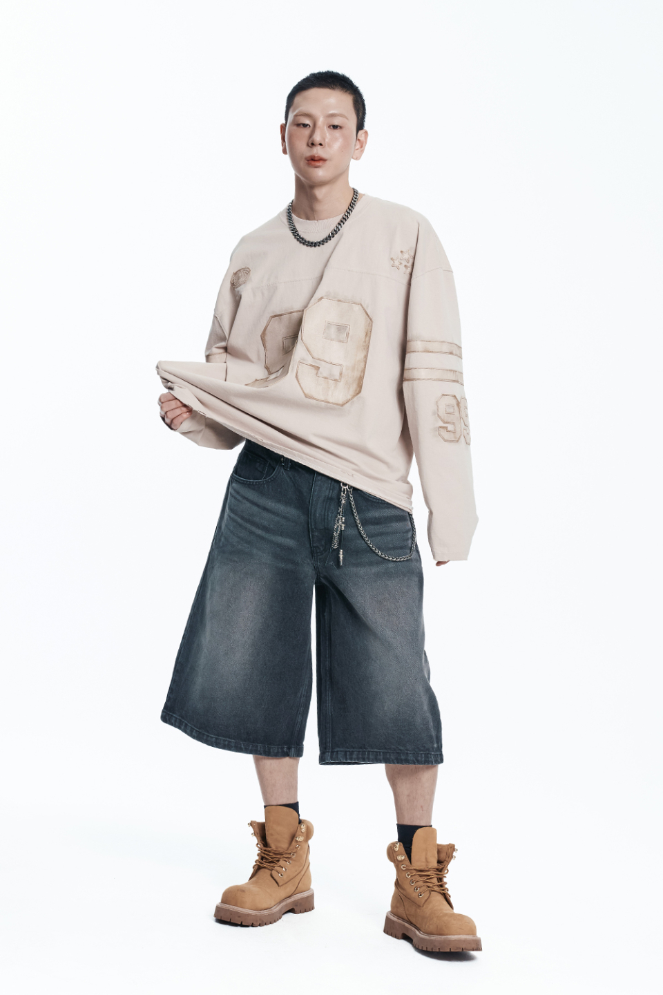 MUSINSA | EASY NO EASY Star 8-part denim bermuda pants - black