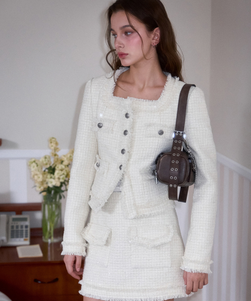 Spangle fringe tweed jacket <<<protect0>>>