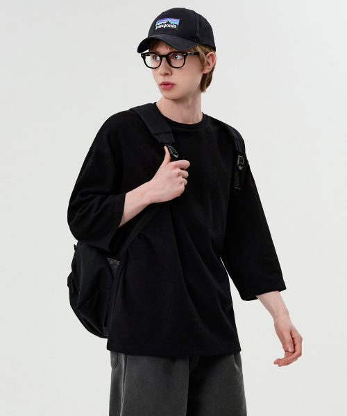 Оверсайз крю-нек футболка 3/4 рукав Black