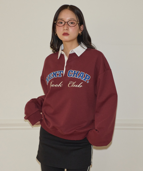 Next chapter shirt collar sweatshirt_ burgundy
