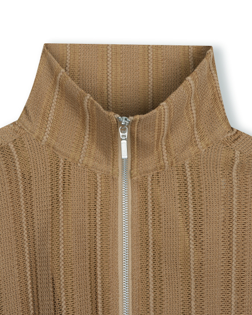 See-through jacquard high neck zip-up бежевый