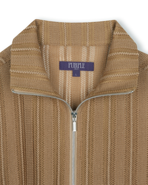 See-through jacquard high neck zip-up бежевый