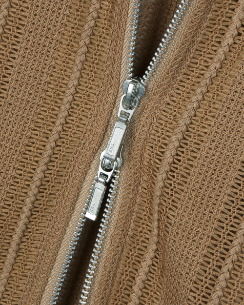 See-through jacquard high neck zip-up бежевый