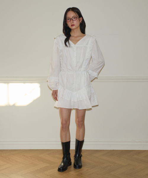 Ruffle point jumpsuit_ белый
