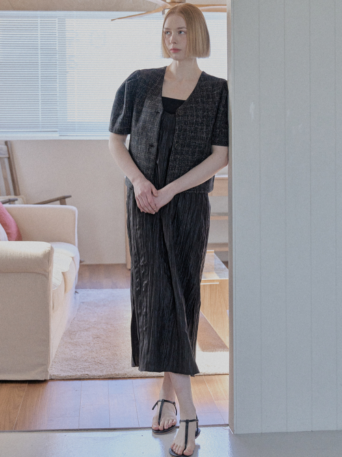 Tweed puff crop jacket - чёрный