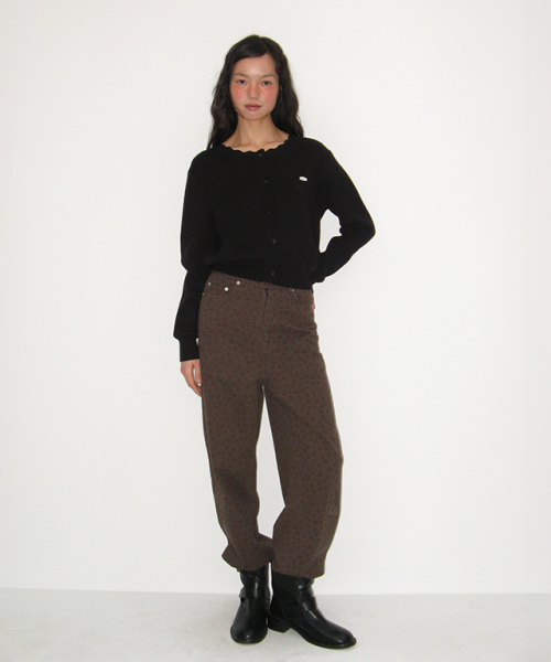 Scallop lined basic knit cardigan чёрный