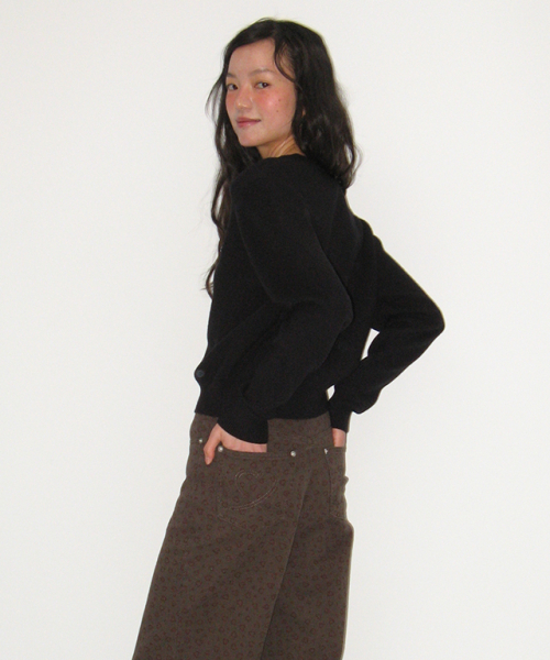Scallop lined basic knit cardigan чёрный
