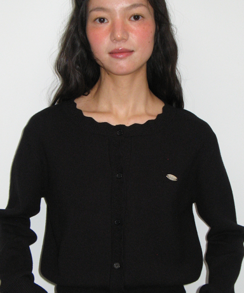 Scallop lined basic knit cardigan чёрный