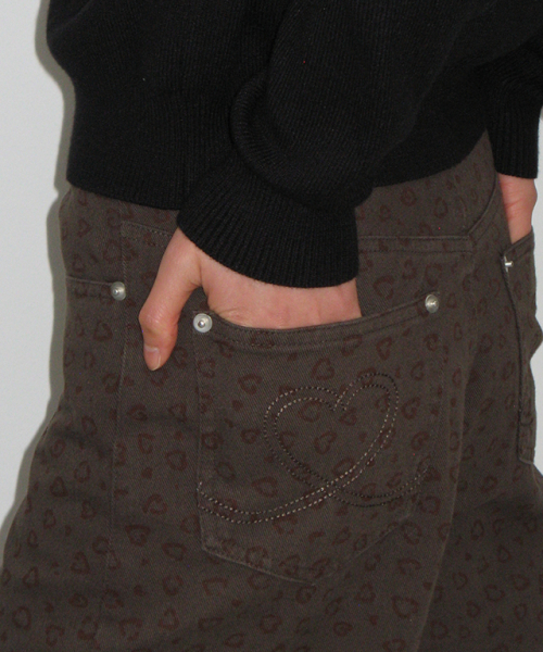 Heart leopard straight pants угольный коричневый