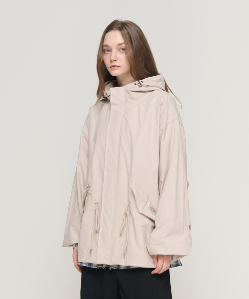 Короткая парка-фиштейл с капюшоном (Beige)
