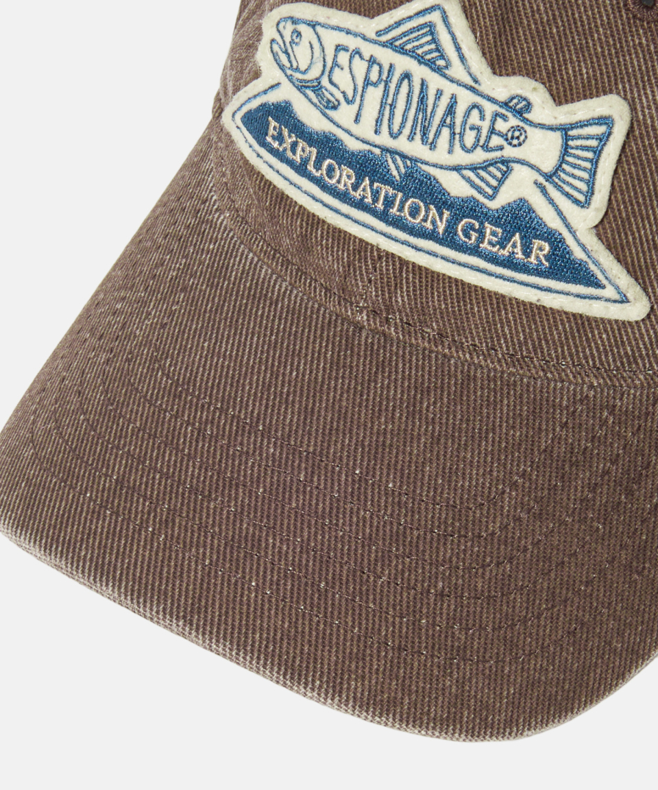 MUSINSA | ESPIONAGE Expl. Trout Logo Washed Cap Brown