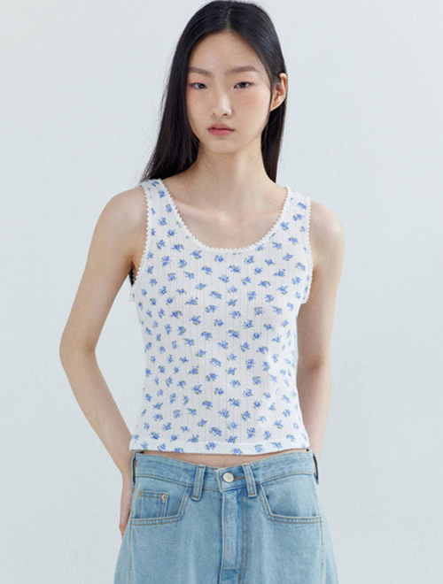 Eyelet безрукавный кроп-топ с цветами Blue
