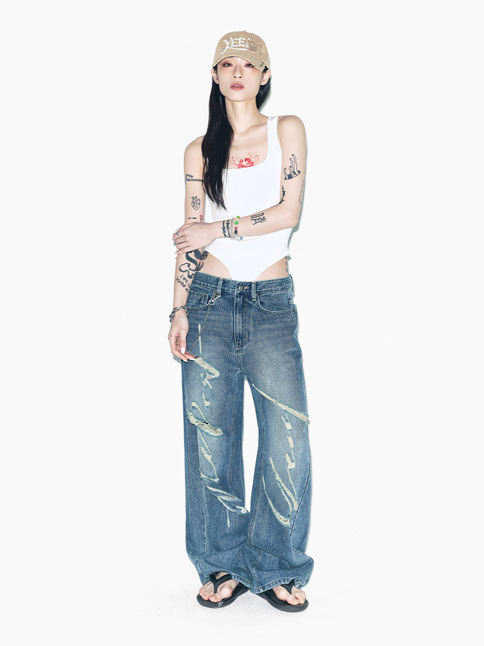 [YEEL] SIGNATURE LOGO DESTROYED DENIM ★大人気★ MUSINSA公式 | L.E.E.Y SIGNATURE LOGO DESTROYED DENIM BLUE