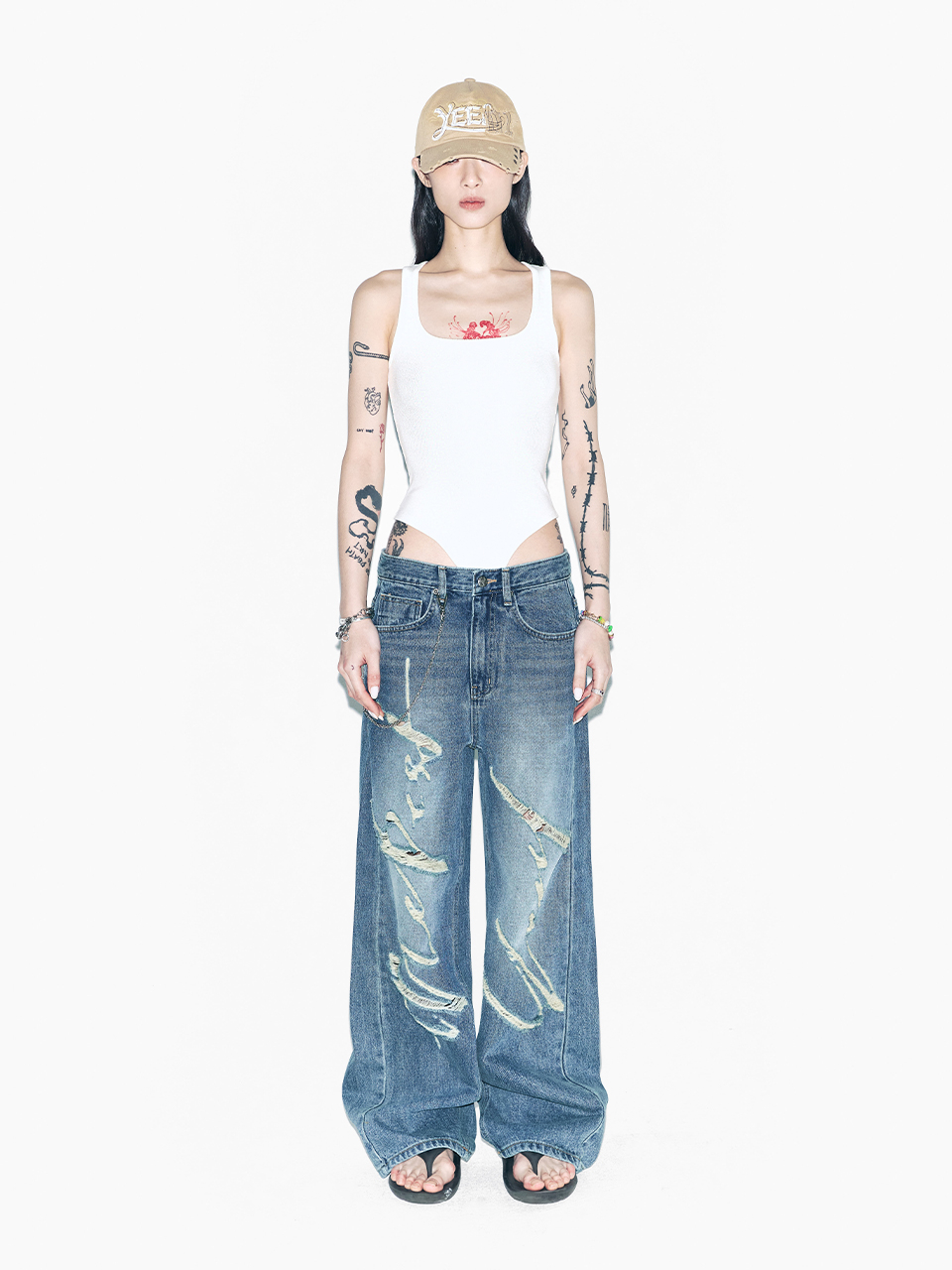 MUSINSA公式 | L.E.E.Y SIGNATURE LOGO DESTROYED DENIM BLUE