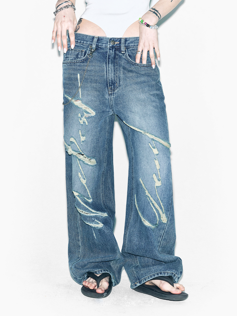 LEEY ■ SIGNATURE LOGO DESTROYED DENIM デニム MUSINSA公式 | L.E.E.Y SIGNATURE LOGO DESTROYED DENIM BLUE