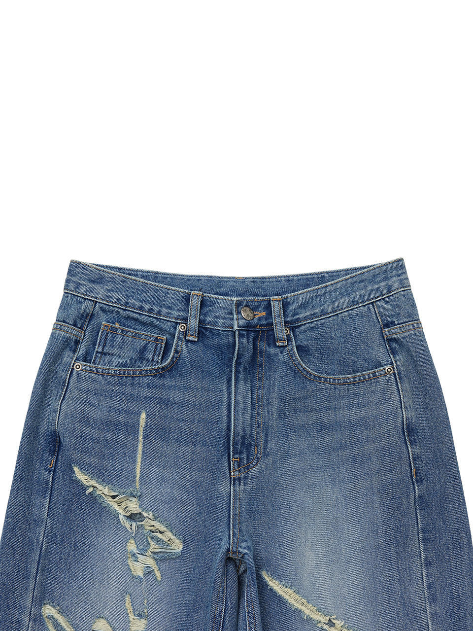 MUSINSA公式 | L.E.E.Y SIGNATURE LOGO DESTROYED DENIM BLUE
