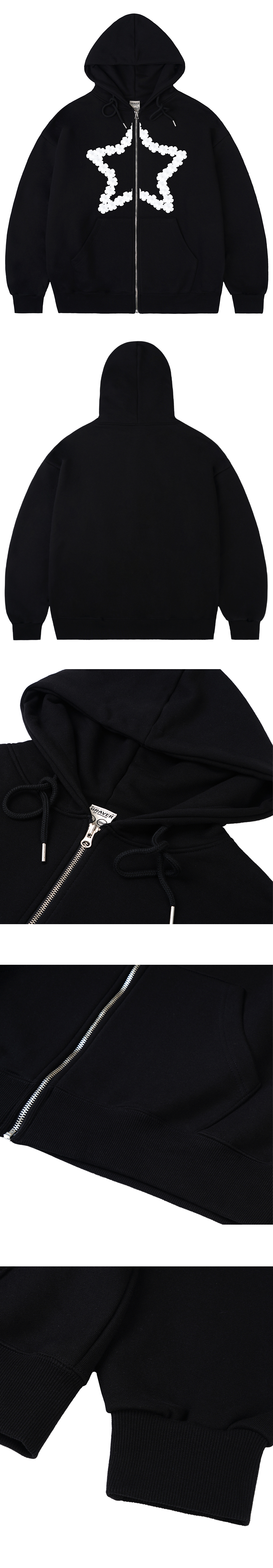 MUSINSA公式 | GRAVER [UNISEX] Flower Star Hooded Zip-Up_Black