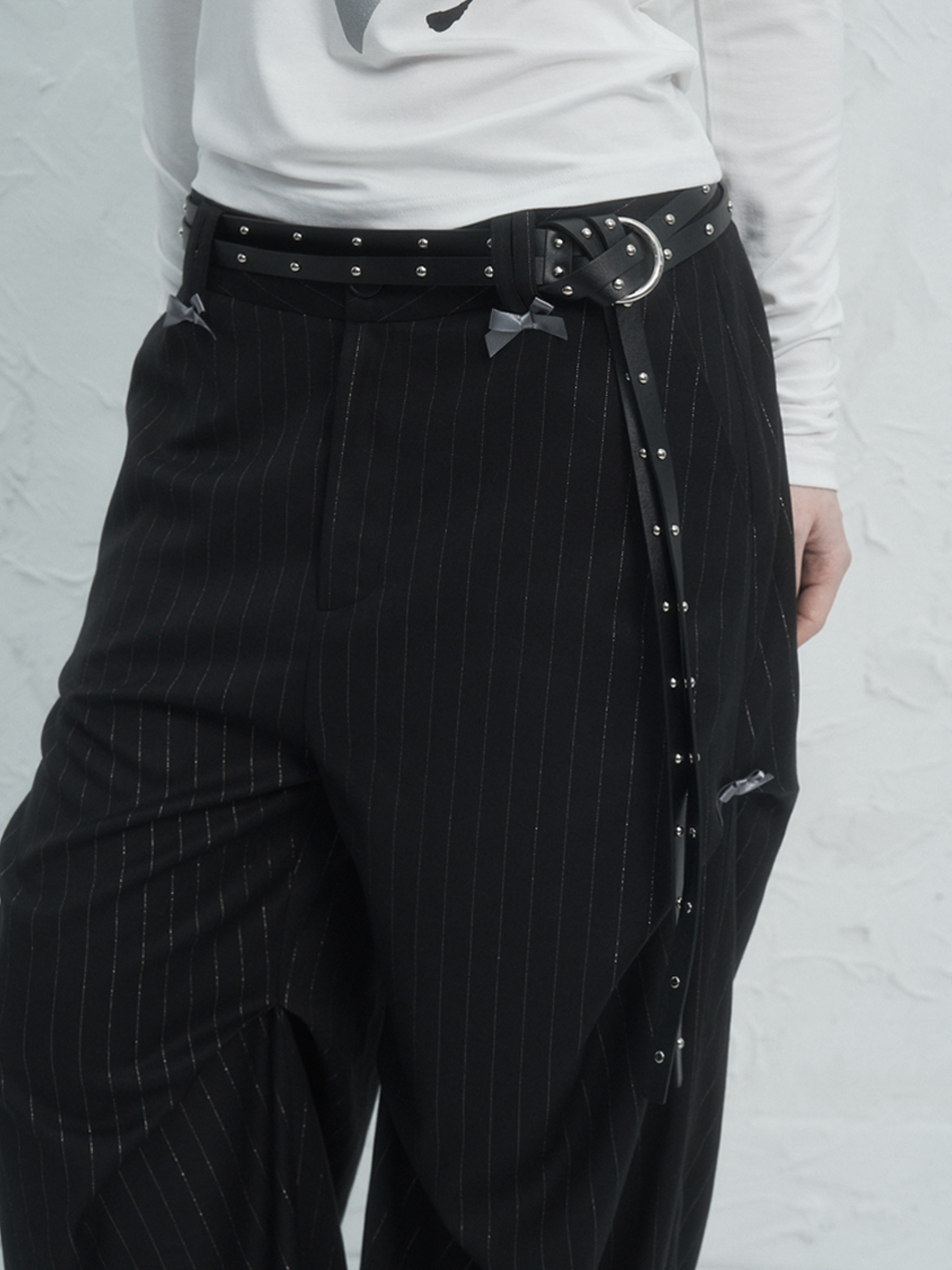 SETUP-EXE☆O-RING DOUBLE STRAP BELT Premium Draping Chain Halter O-ring Belt Black Leather
