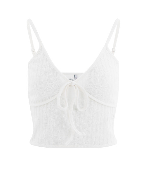 Вязаный топ-сливless с косами и бантом_White