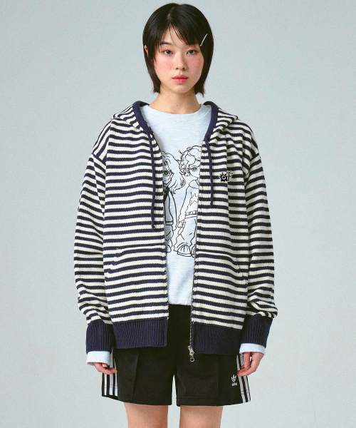 [UNISEX] Полосатый вязаный зип-худи с вышивкой OF_SYMBOL_Cream Navy