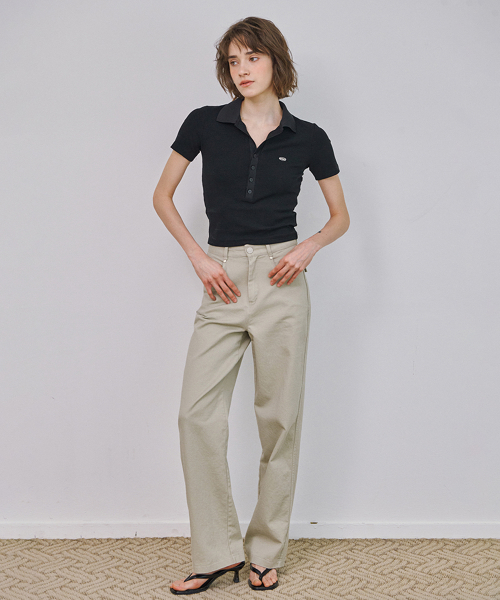 Slim Button Collar T-Shirt (Black)