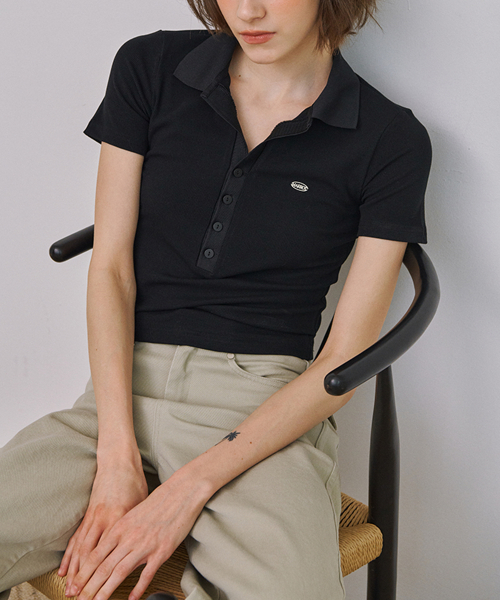 Slim Button Collar T-Shirt (Black)