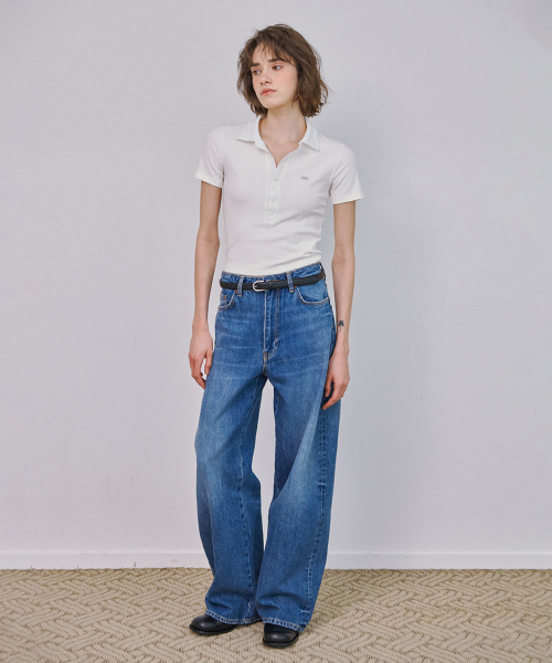 Slim Button Collar T-Shirt (White)