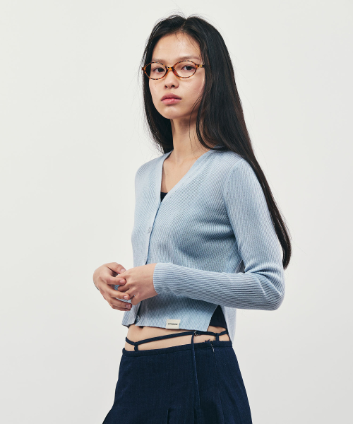 Ribbed V-Neck Long Sleeve Cardigan 4COLORS