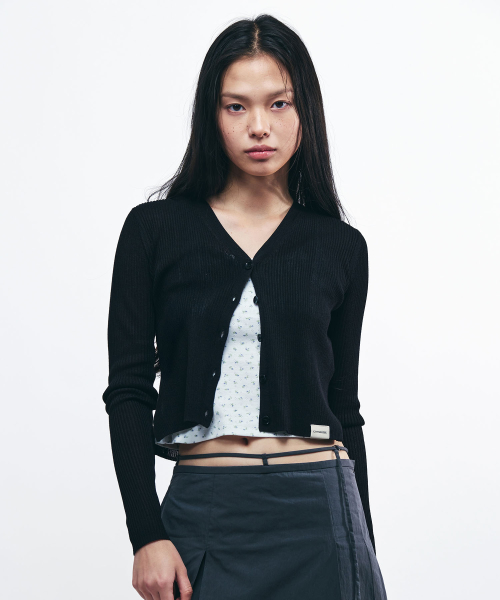 Ribbed V-Neck Long Sleeve Cardigan 4COLORS