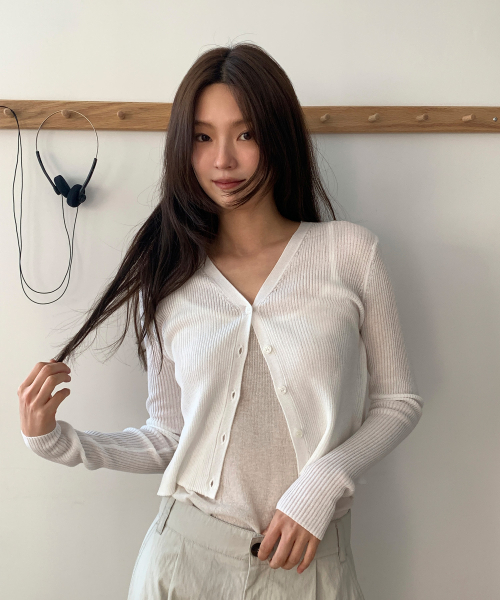 Ribbed V-Neck Long Sleeve Cardigan 4COLORS