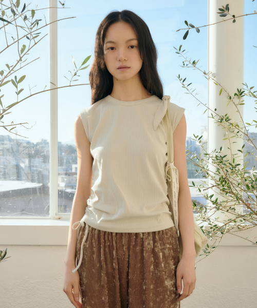 String Sleeveless Top (Beige)