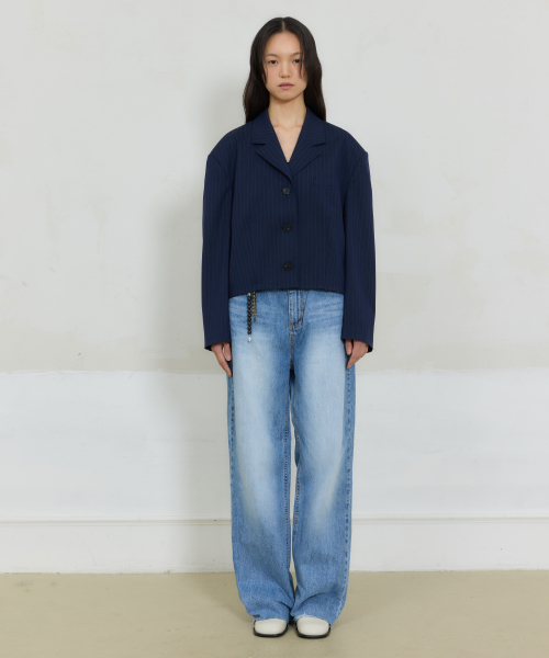 Crop Stripe Jacket (Midnight blue)