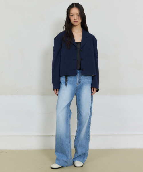 Crop Stripe Jacket (Midnight blue)