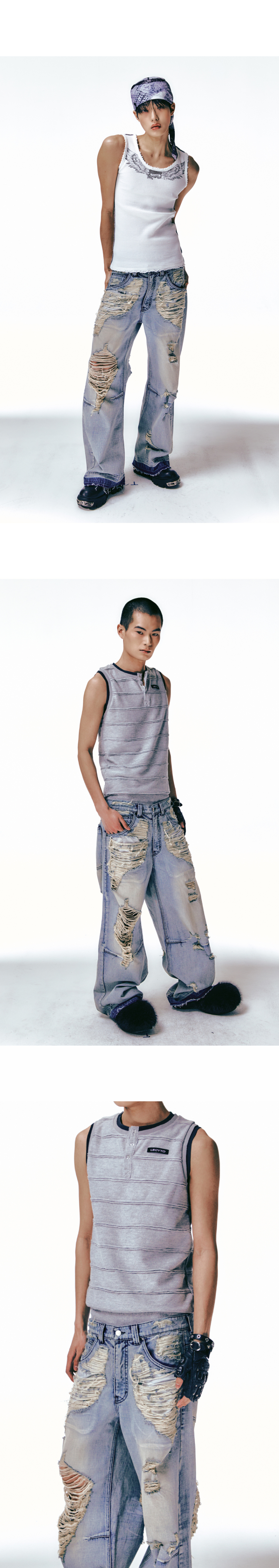 早期完売★LECYTO★Destroyed Indigo Burst Denim Pants★大人気 ☆LECYTO☆Destroyed Indigo Burst Denim Pants【送料0/関税0】