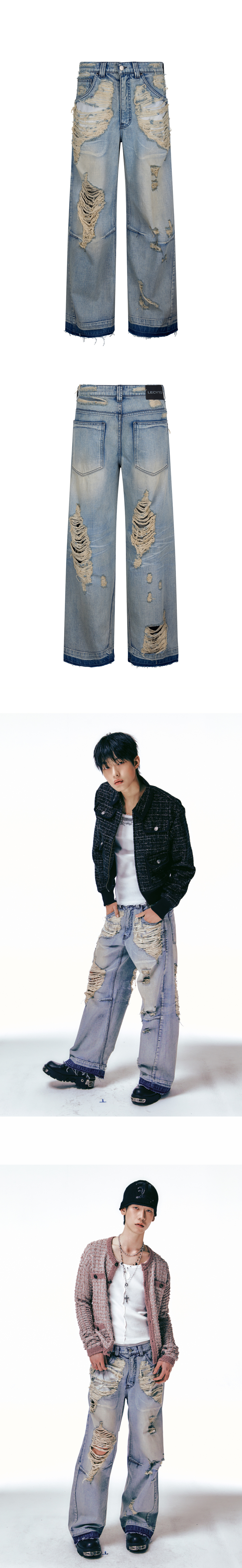 MUSINSA | LECYTO Destroyed Indigo Burst Denim Pants_[Blue]