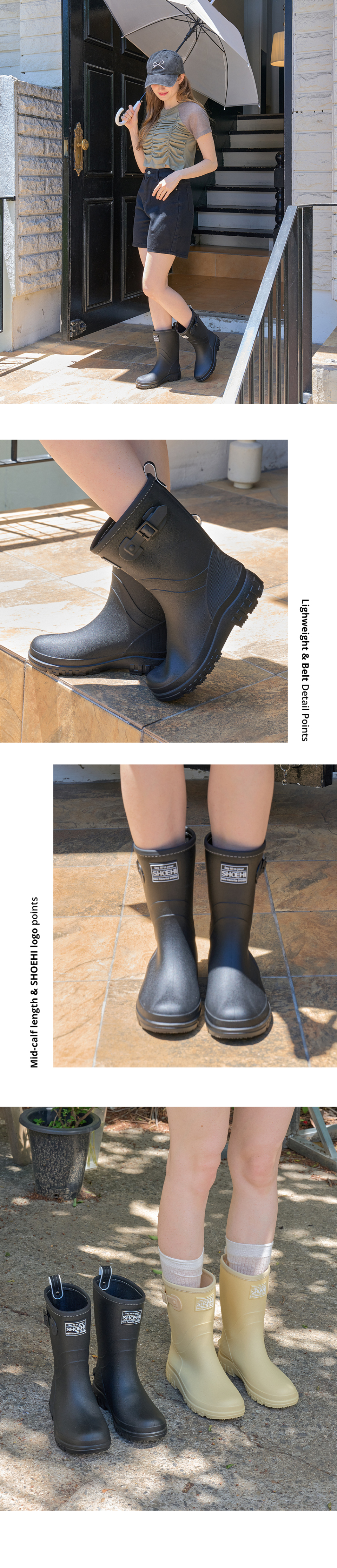 ●SHOEHI● Rosalie Belt Mid Rain Boots 2Colors R0011 Rosalie Belted Middle Rainboots_R0011 (2Colors) - SHOEHI