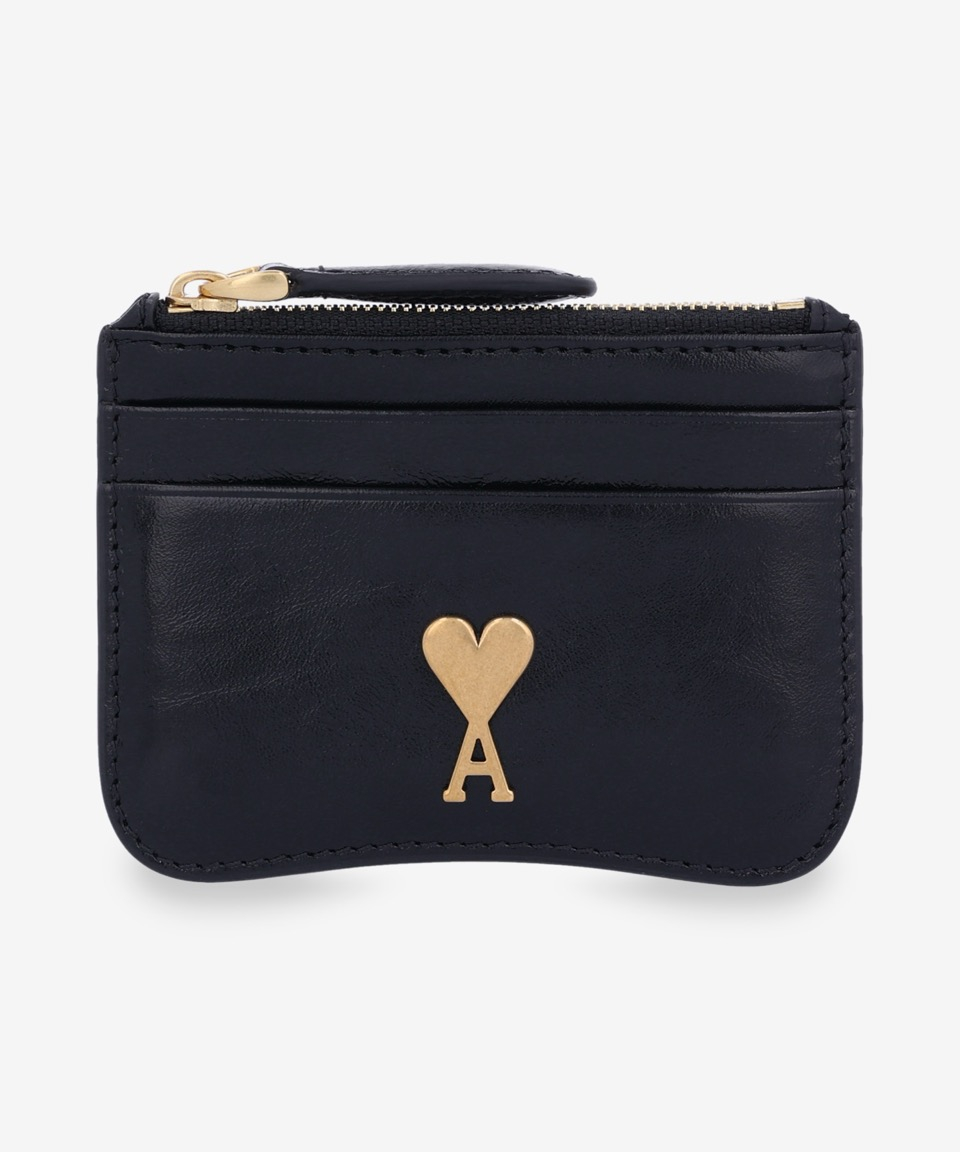 【Ami paris】ジップ カードホルダー usl105al00360015 ブラック Black/Vibrated Brass Paris Paris Zipped Card Holder | AMI PARIS