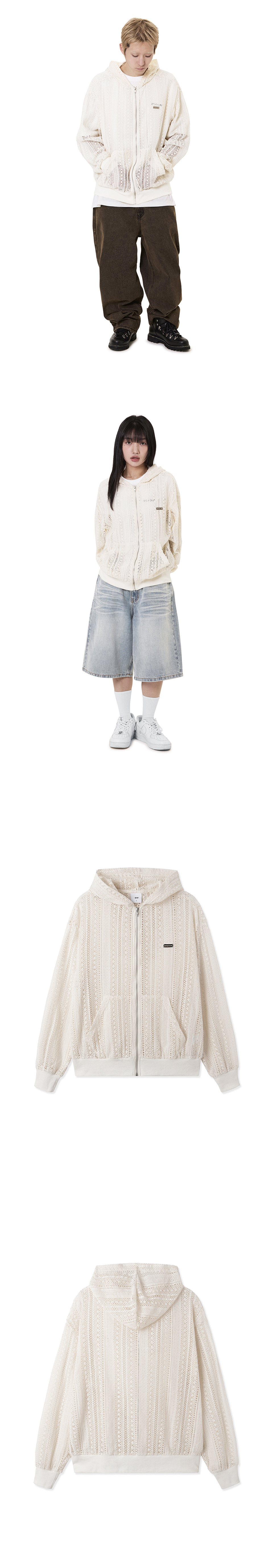 LOGO CROCHET HOODIE ZIP UP - IVORY 상세 이미지 2
