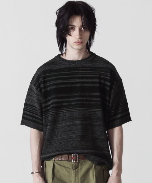 Summer Vintage Pattern Boucle Knit Short Sleeve (Black)