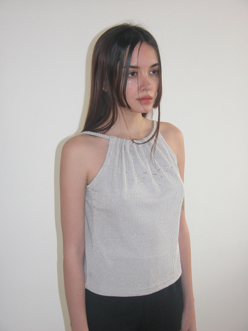 Sparkle Drawstring Top, Beige