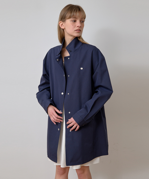 Однобортный тренч на кнопках - Navy